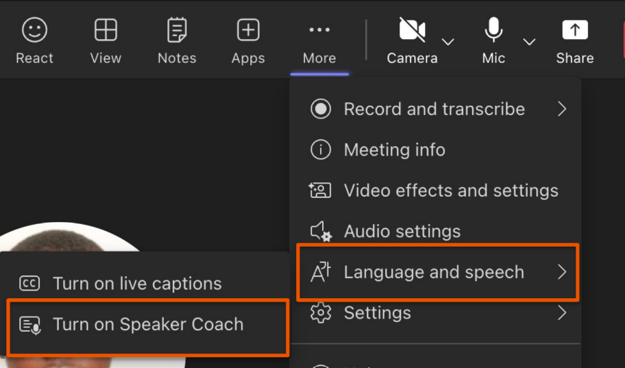 Turning on speaker coach